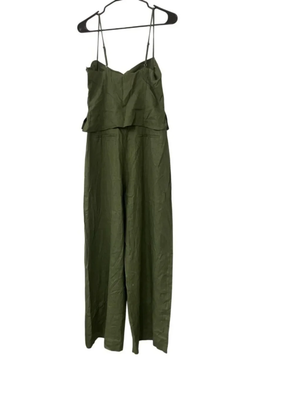 Zara Womens Jumpsuit M Green Linen Blend Wide Leg Sleeveless Bows 8447/734 NWT